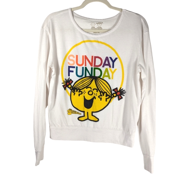Little Miss Sunshine Graphic Sunday Funday Long Sleeve White Crewneck Tee Size S - Picture 1 of 7